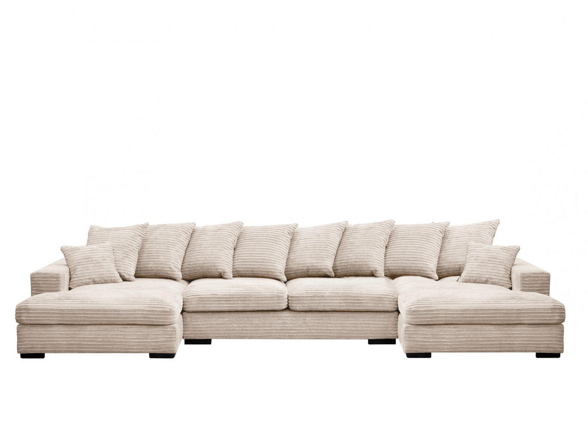 ECKSOFA mit Schlaffunktion und Bettkasten Couch U-form Gabon Stoff Zoom Creme - Creme, Holz (373/155cm) - Kaiser Möbel