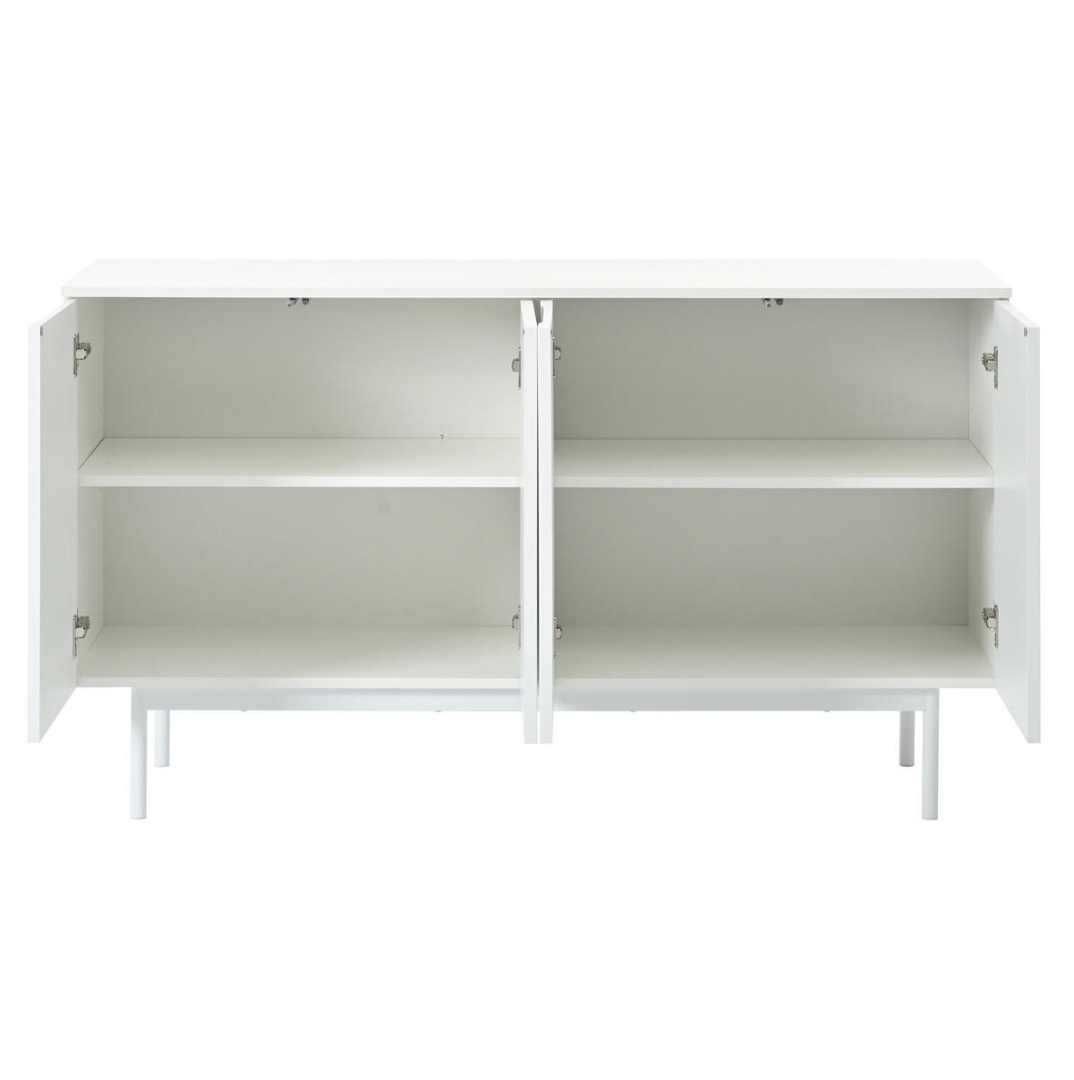 SIDEBOARD in Weiß mit 4 Türen, verstellbaren Einlegeböden und Metallbeinen,140/80/42 cm - Weiß, Holzwerkstoff (140/80/42cm) - Flora Grace