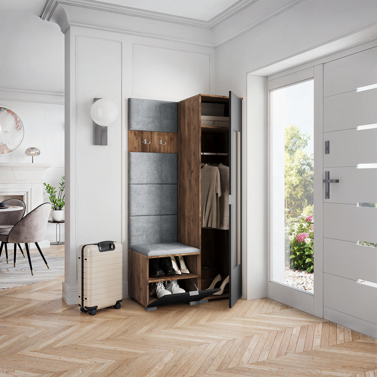 GARDEROBENSCHRANK VIRA 95/181/51 cm Modern Eichefarben - Eichefarben/Hellgrau, Holzwerkstoff (95/181/51cm) - MASSENO