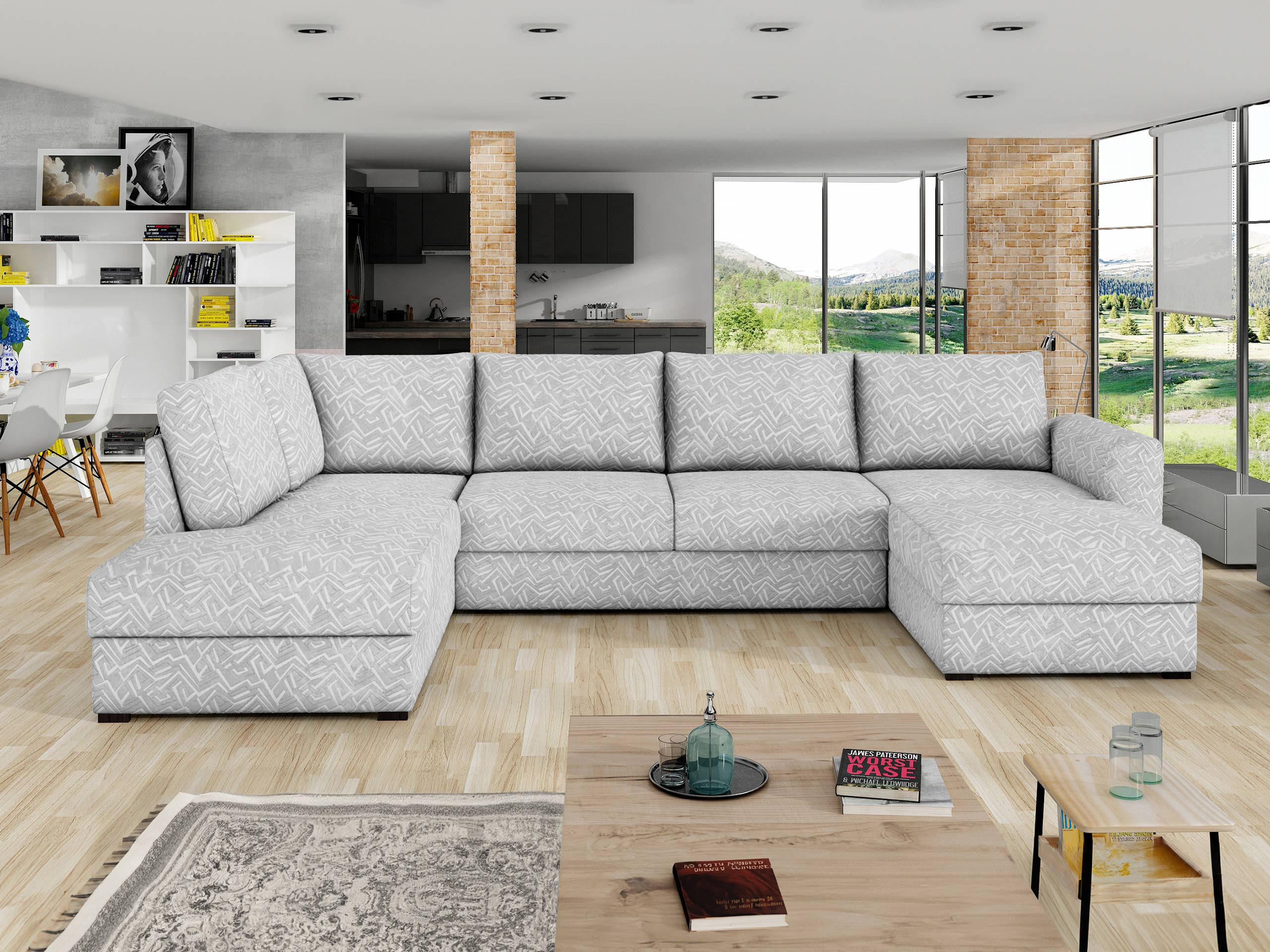 WOHNLANDSCHAFT Wilma Premium, Seite: Links - Schwarz/Grau, Holz/Textil (305/85/188cm) - MIRJAN24