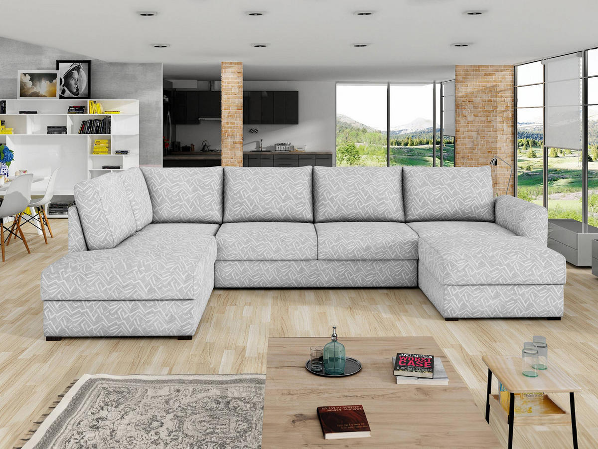 WOHNLANDSCHAFT Wilma Premium, Seite: Links - Schwarz/Grau, Holz/Textil (305/85/188cm) - MIRJAN24