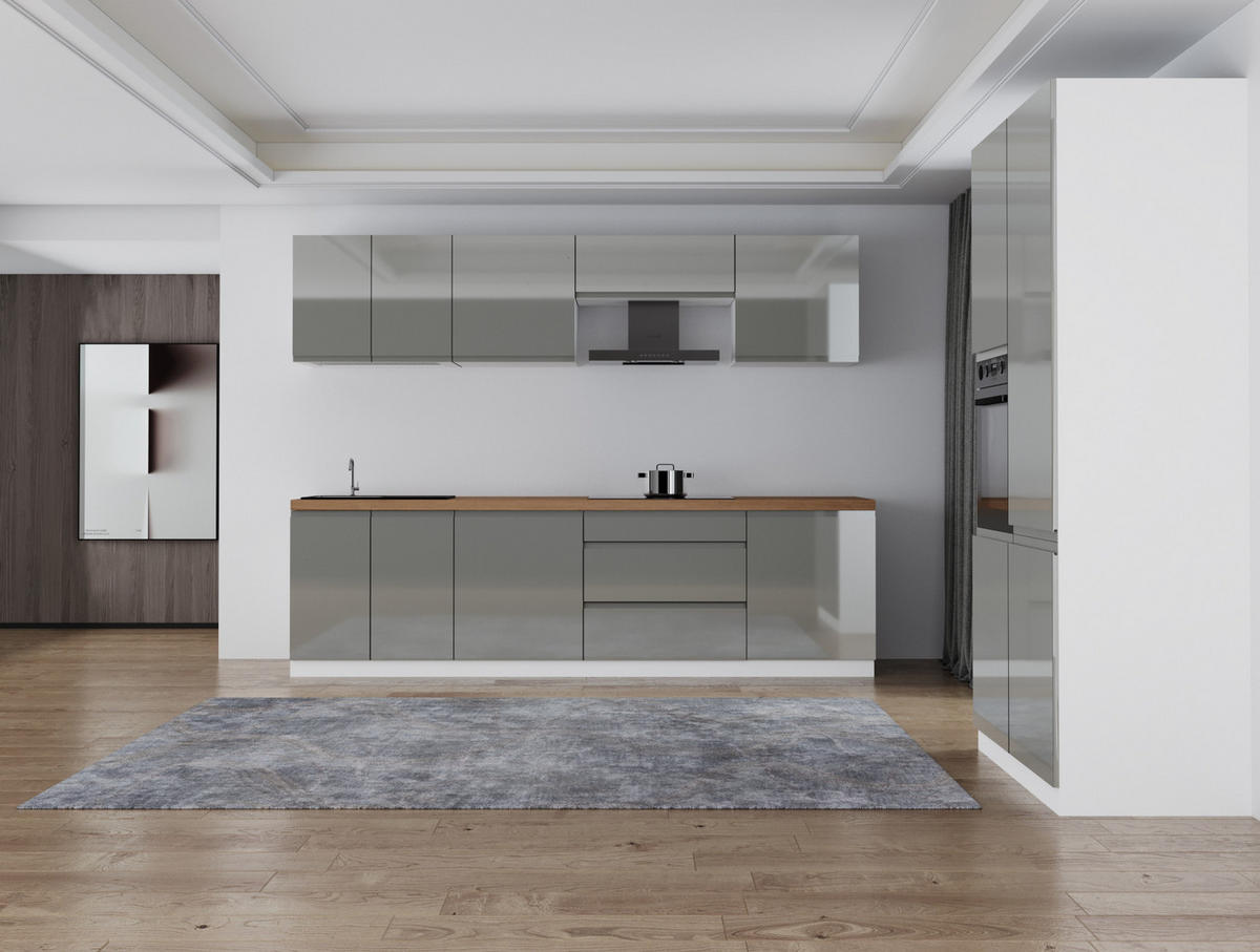 KÜCHENZEILE 280 cm x 120 cm - Aspen KA26-M280 - in Grau / Hochglanz - Grau, Holz (400/212/58cm)