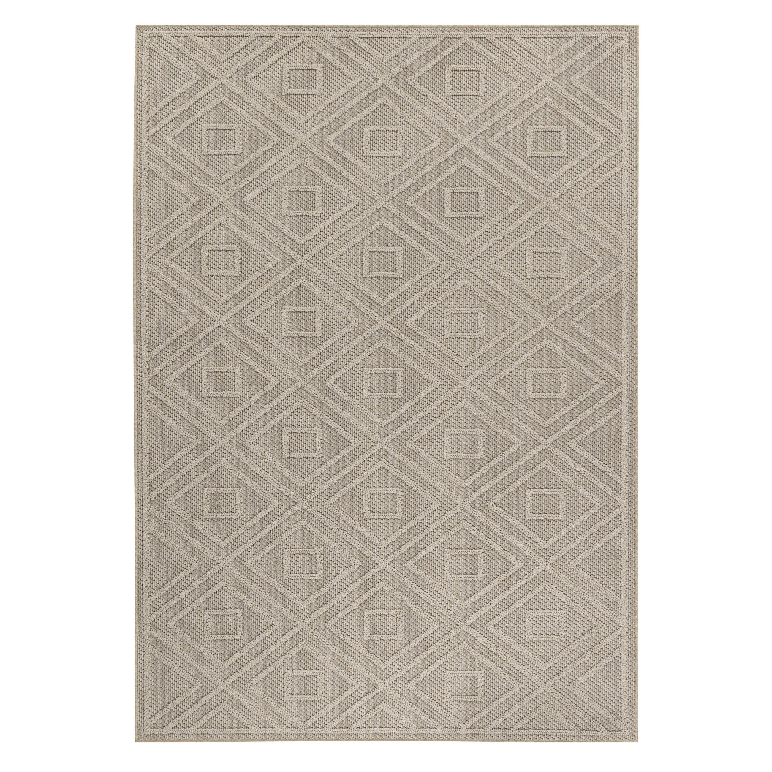 TEPPICH Outdoor Flachgewebe Rauten-Muster Polypropylen Balkon Beige Rechteckig 200x290 - Beige, Textil (200/290cm) - KADIMA DESIGN