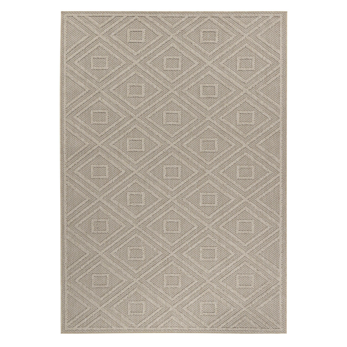 TEPPICH Outdoor Flachgewebe Rauten-Muster Polypropylen Balkon Beige Läufer 80x150 - Beige, Textil (80/150cm) - KADIMA DESIGN