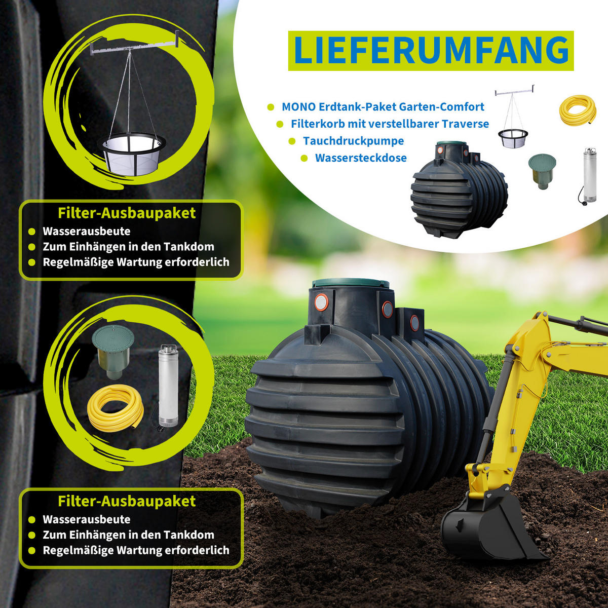 ERDTANK-PAKET 5000 L Garten-Comfort - Schwarz, Kunststoff (183/217/245cm) - 4rain