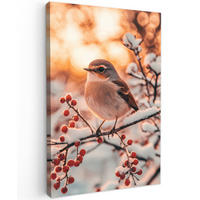 LEINWANDBILD Vogel - Zweig - Winter - Tiere - Schnee 90x140 cm - Bernsteinfarben, Textil (90/140cm) - MuchoWow