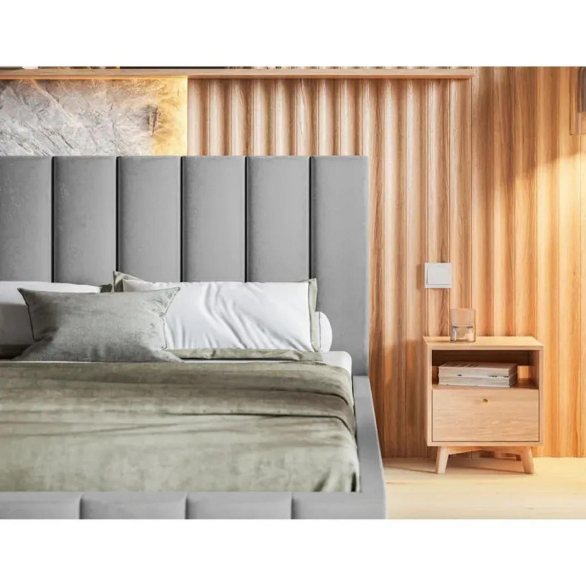 POLSTERBETT SIM 10 mit Kopfteil, 180 x 200 cm mit Bettkasten und Lattenrost aus Holz, Velourstoff, Farbe: Beige - Beige, Holz/Kunststoff (180/200cm) - Sepro Meble
