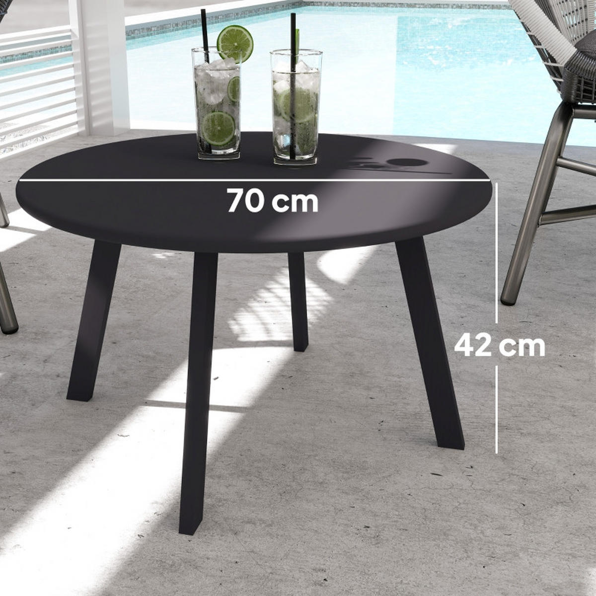 GARTEN BEISTELLTISCH Ø70 cm Schwarz - Schwarz, Metall (70/70/42cm) - ComfortXL