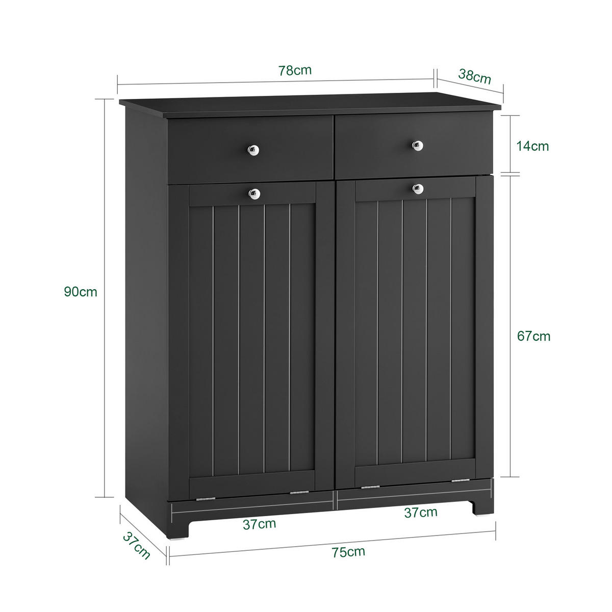 WÄSCHESCHRANK Schwarz - Schwarz, Holzwerkstoff (78/91/38cm) - SoBuy
