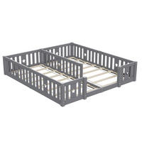 MONTESSORIBETT Klassisch mit Lattenrost & Sterne-Zaun 2x 90/200 cm Kiefer-Massivholz Grau - Grau, Holz (180/200cm) - Creahappy