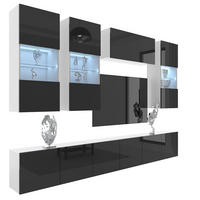 WOHNWAND Milano 5, Schwarz Hochglanz, 300 cm, Grifflos - Schwarz, Holz (300/155/36cm) - B BELINI GROUP