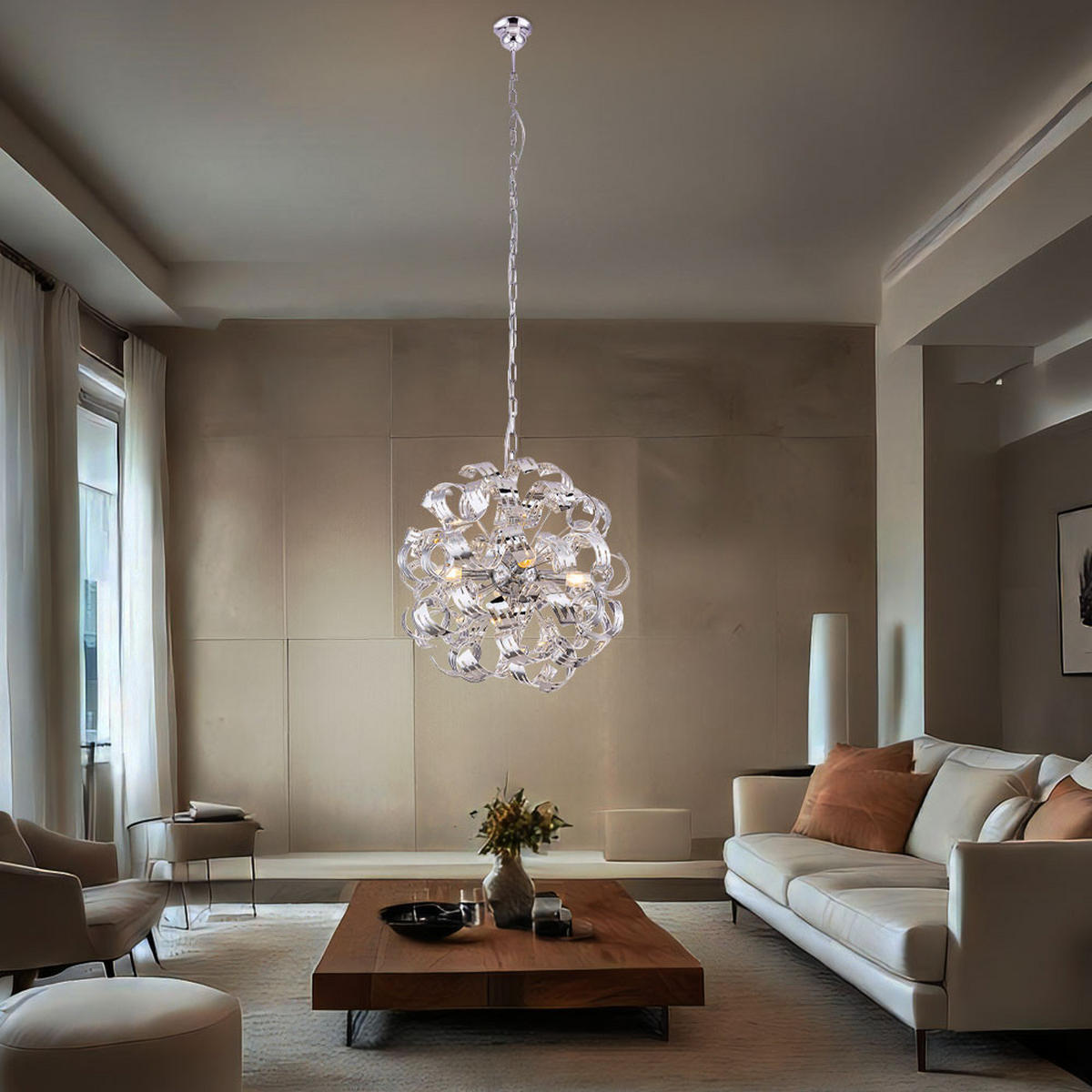 LED HÄNGELEUCHTE FALLA Silber Chrom - Silberfarben, Metall (50/50/125cm) - Globo Lighting