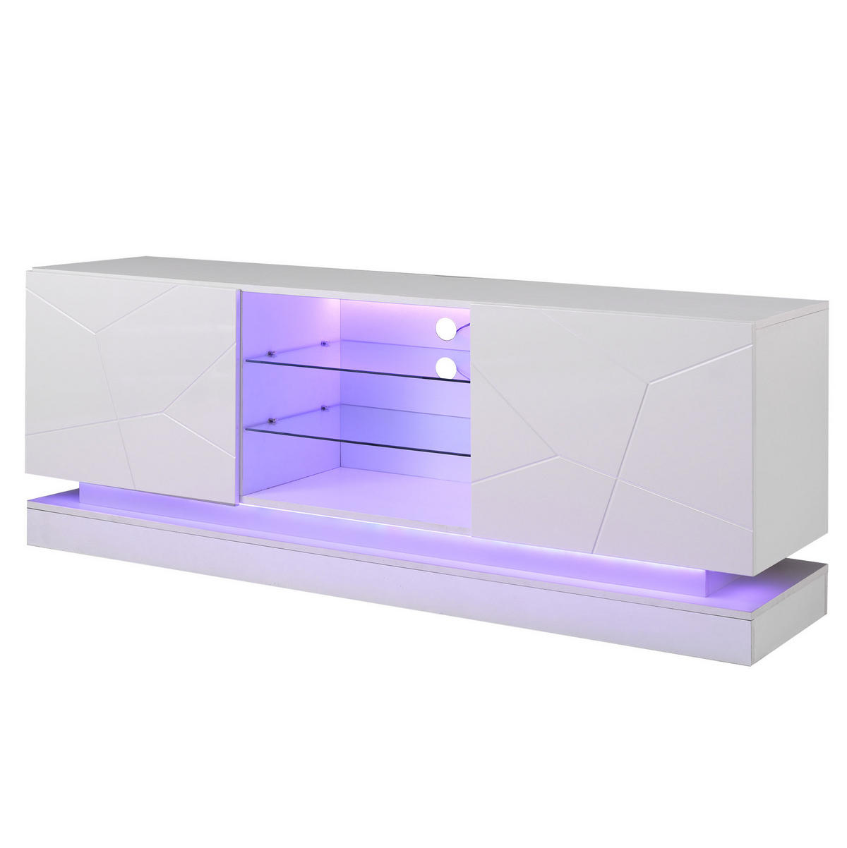 TV-LOWBOARD 160/38,5/60 cm in Weiß mit Glasablage und Kabelmanagement - Weiß, Holzwerkstoff (160/60/38.5cm) - Flora Grace