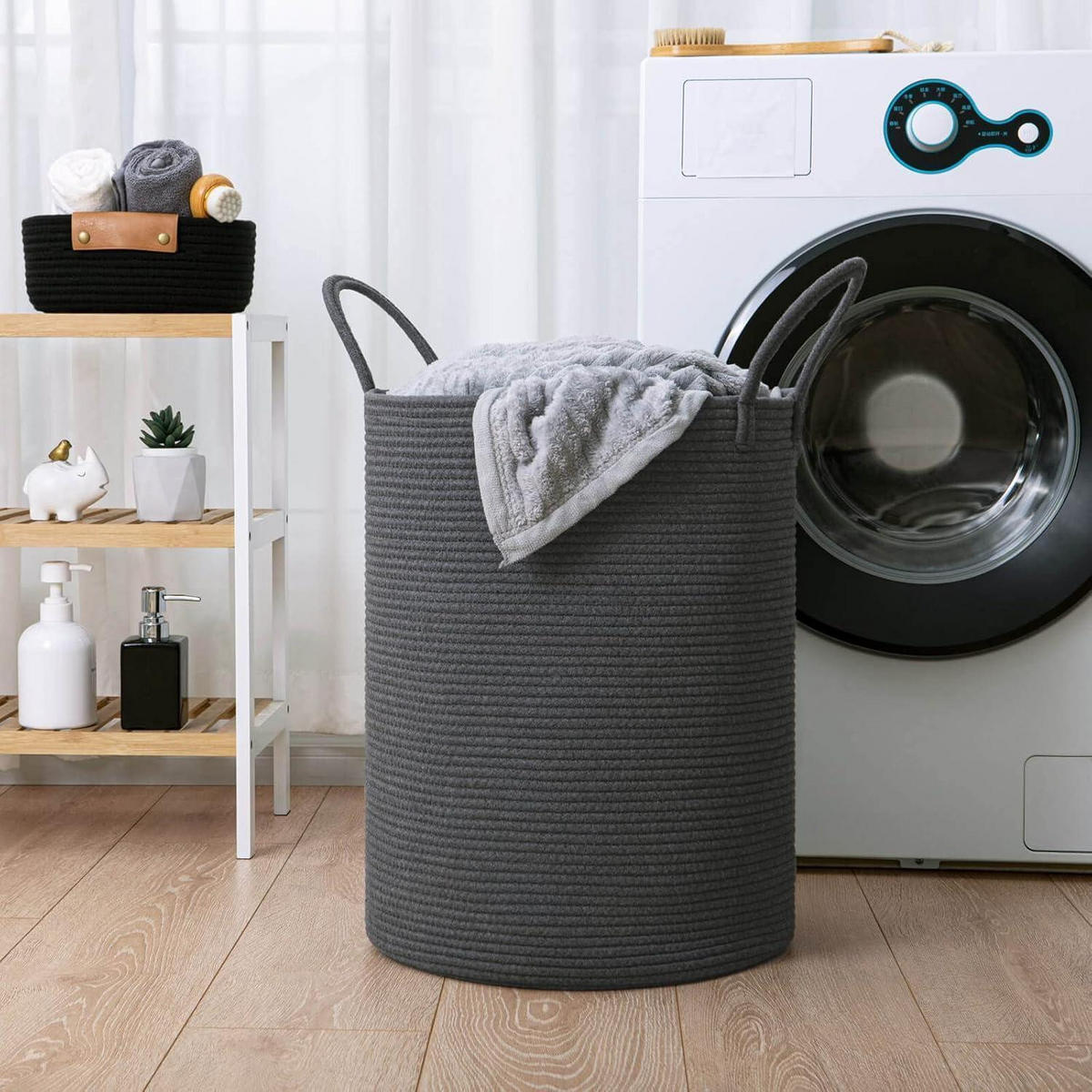 WÄSCHEKORB geflochten 38 x 50 cm Grau - Grau, Textil (38/51/38cm)