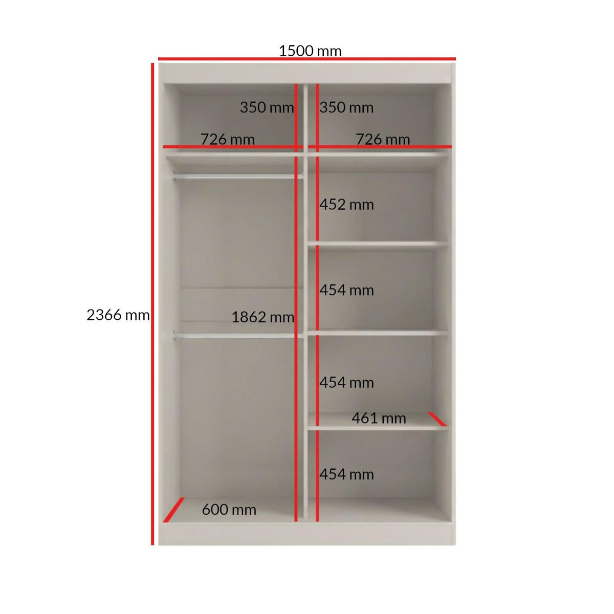 SCHWEBETÜRENSCHRANK mit Spiegel Fiore Plus 2D1L 150 Kaschmir/Schwarz - Kaschmir/Schwarz, Holzwerkstoff/Metall (150/236/60cm) - mzm24