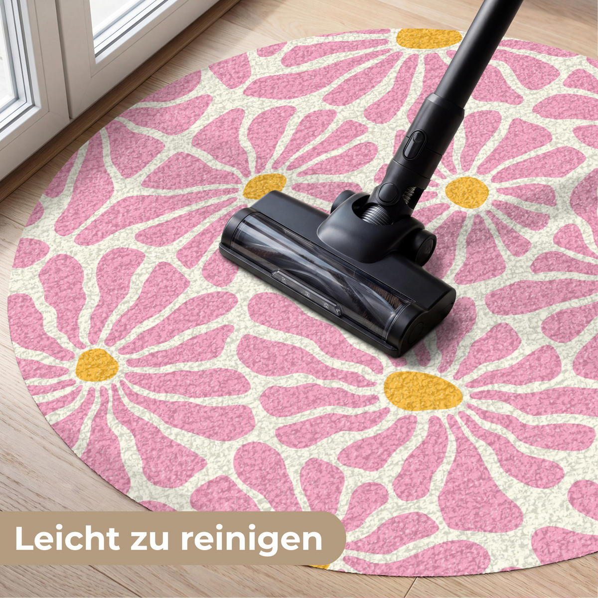 ROHOŽKA Květiny - vzor - růžová - béžová - oranžová 90x90 cm - růžová, textil/umělá hmota (90/0.4cm) - MuchoWow