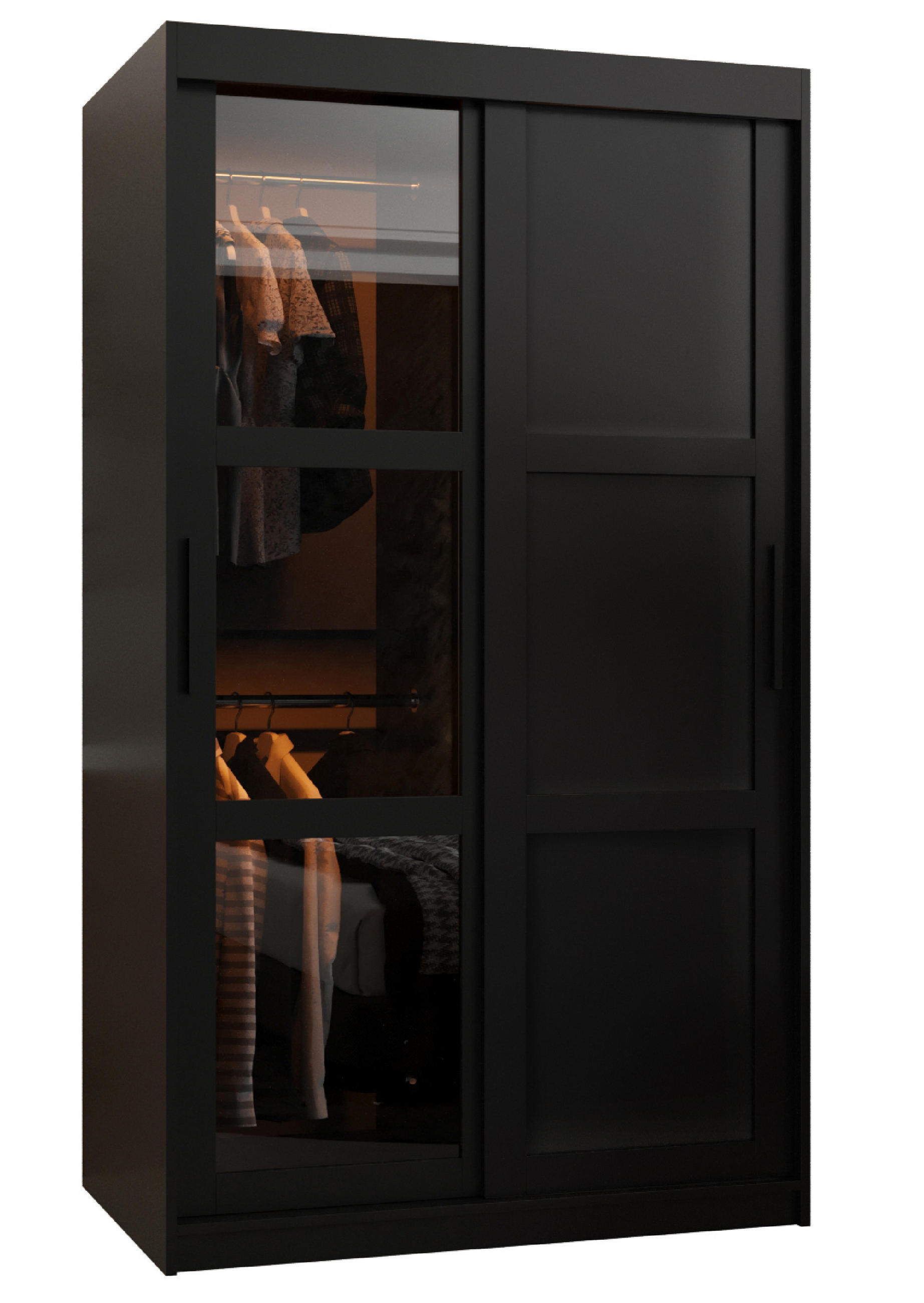 SCHWEBETÜRENSCHRANK 200/100/62 2-türig - Schwarz, Holz/Kunststoff (100/200/62cm) - Abiks Möbel