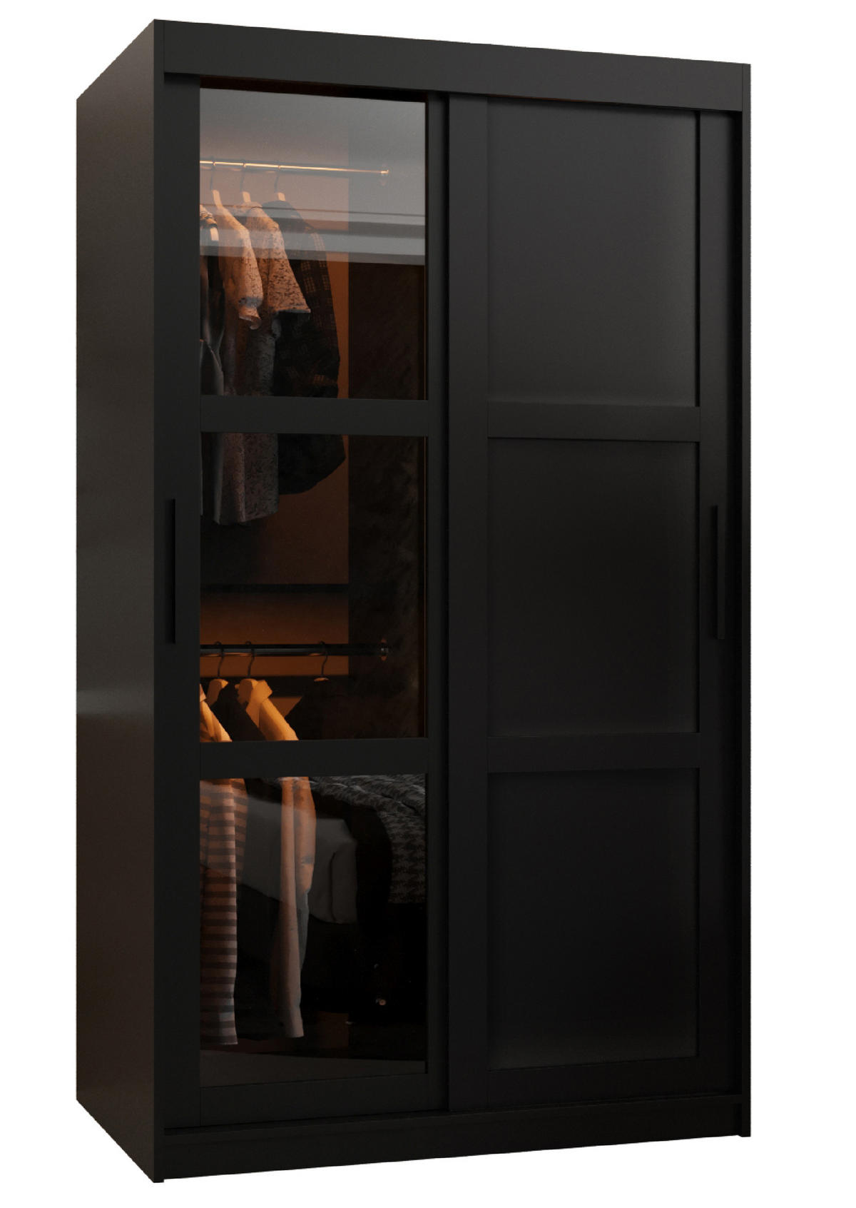 SCHWEBETÜRENSCHRANK 200/100/62 2-türig - Schwarz, Holz/Kunststoff (100/200/62cm) - Abiks Möbel