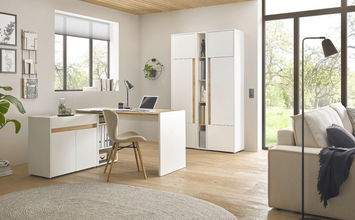AKTENSCHRANK Weiß matt, Eiche Wotan 50 x 200 cm, Büroschrank mit viel Stauraum und 5 OH - Eichefarben/Silberfarben, Holzwerkstoff/Kunststoff (50/200/40cm) - Furn.Design
