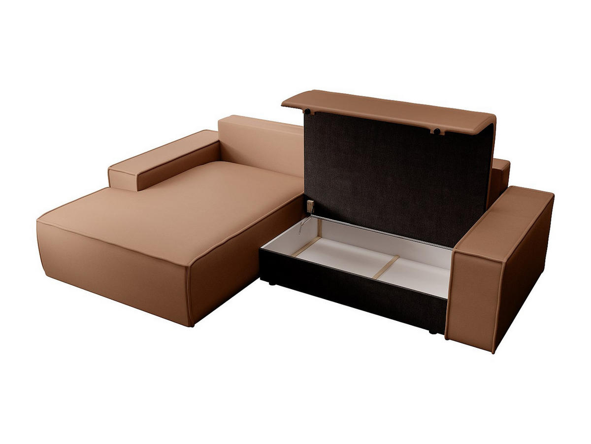 ECKSOFA mit Schlaffunktion - Ecke links - Stoff - Leder-Optik - Braun - AMELIA - Braun, Textil (267/167cm) - Vente-Unique