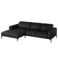 ECKSOFA mit Longchair - Schwarz, Leder/Metall (265/180cm) - home24