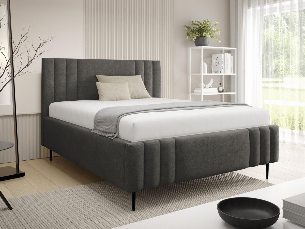 POLSTERBETT Ribo Leg - Dunkelgrau/Schwarz, Holz/Textil (140/200cm) - MIRJAN24