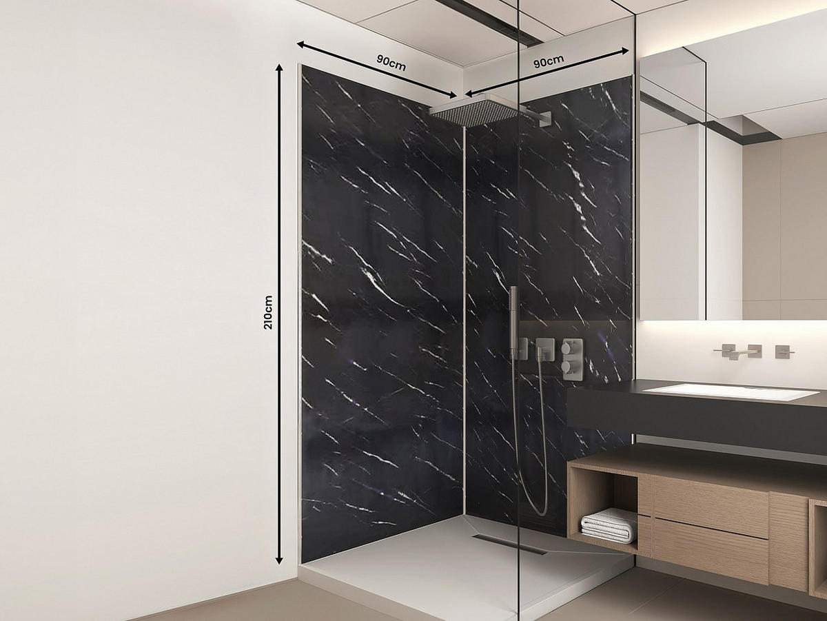 WANDPANEELE für Dusche - 90 cm x 90 cm - plastik - schwarz Eneko - Schwarz, Kunststoff/Metall (90/210/90cm) - Vente-Unique