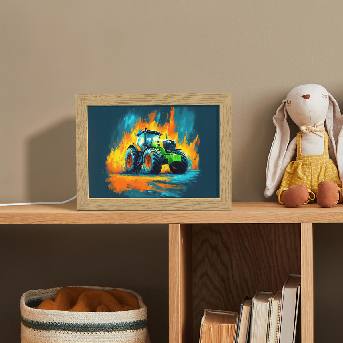 NACHTTISCHLAMPE Abstrakt - Traktor - Grün 20x15 cm - Dunkelblau, Holzwerkstoff (8/20/15cm)