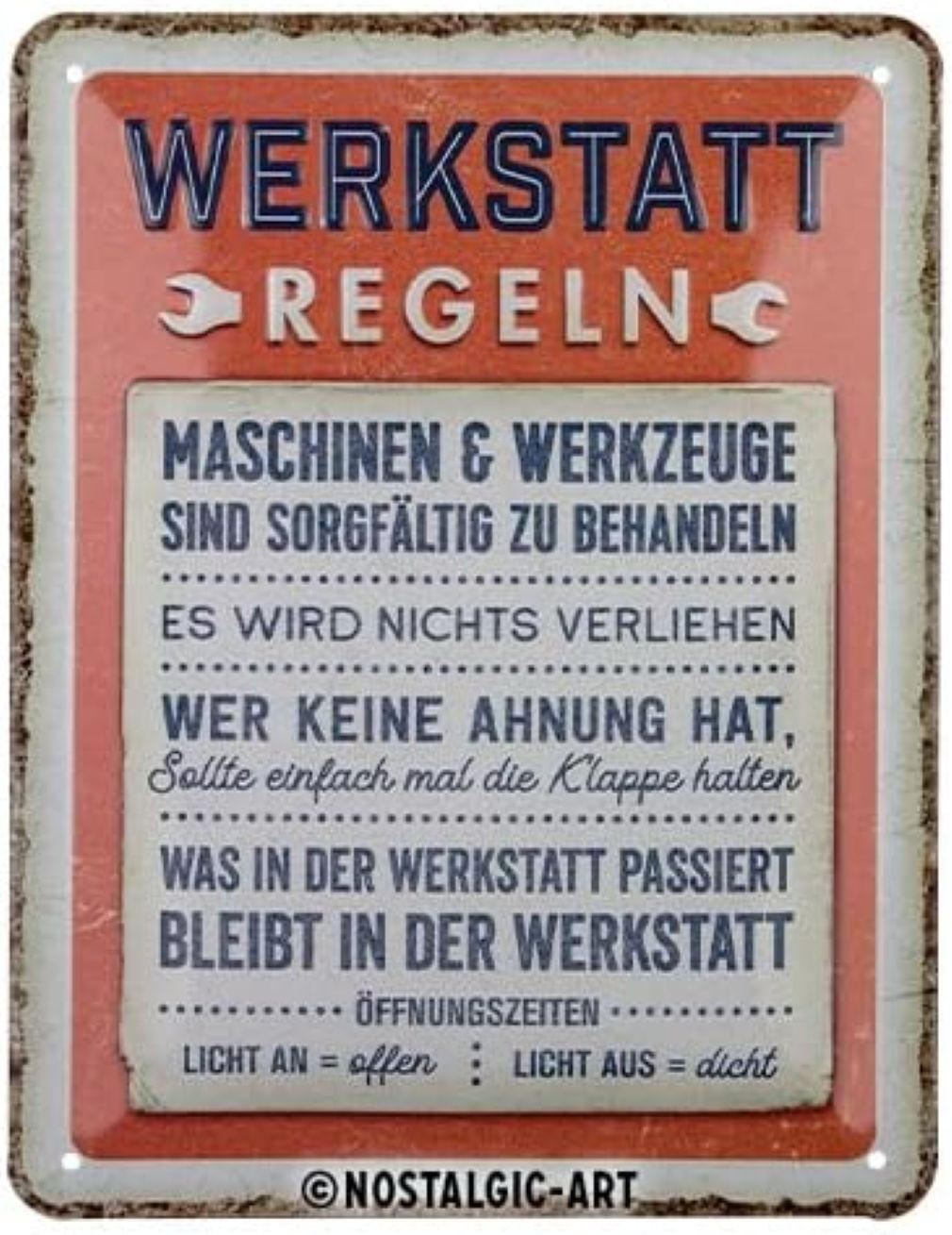 BLECHSCHILD 15/20 cm Werkstattregeln - Multicolor, Metall (15/20/0.5cm) - Nostalgic-Art