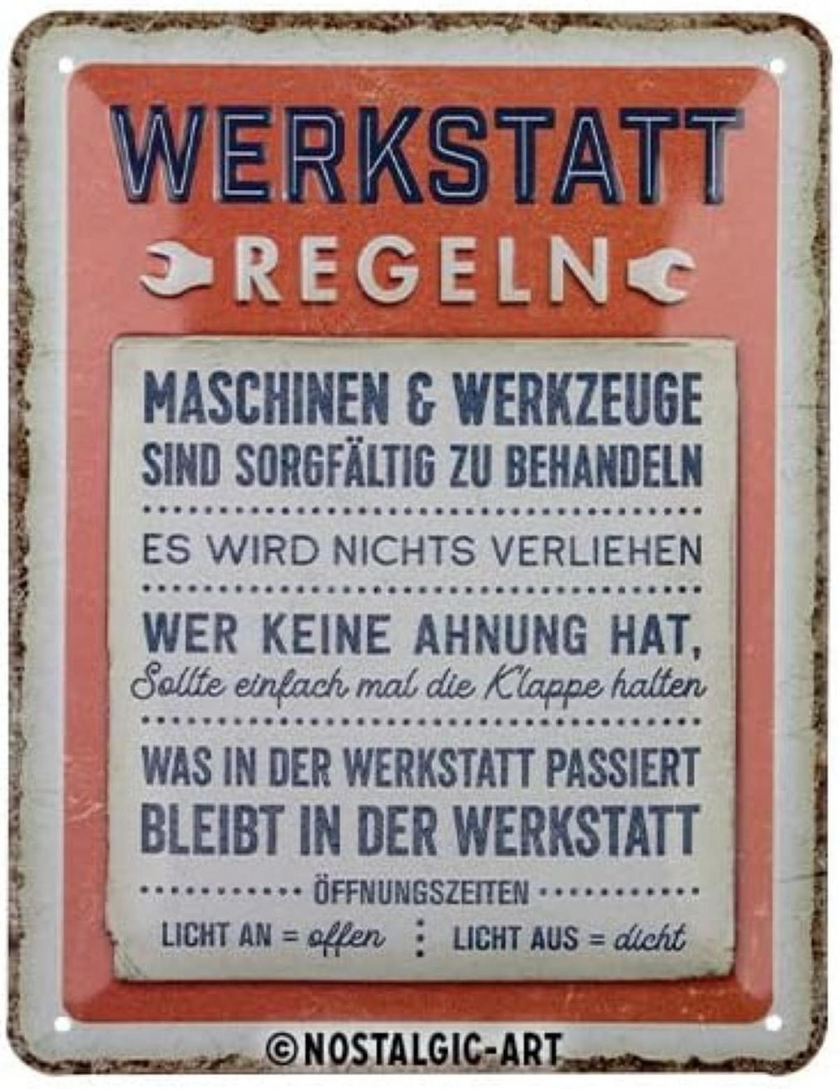 BLECHSCHILD 15/20 cm Werkstattregeln - Multicolor, Metall (15/20/0.5cm) - Nostalgic-Art