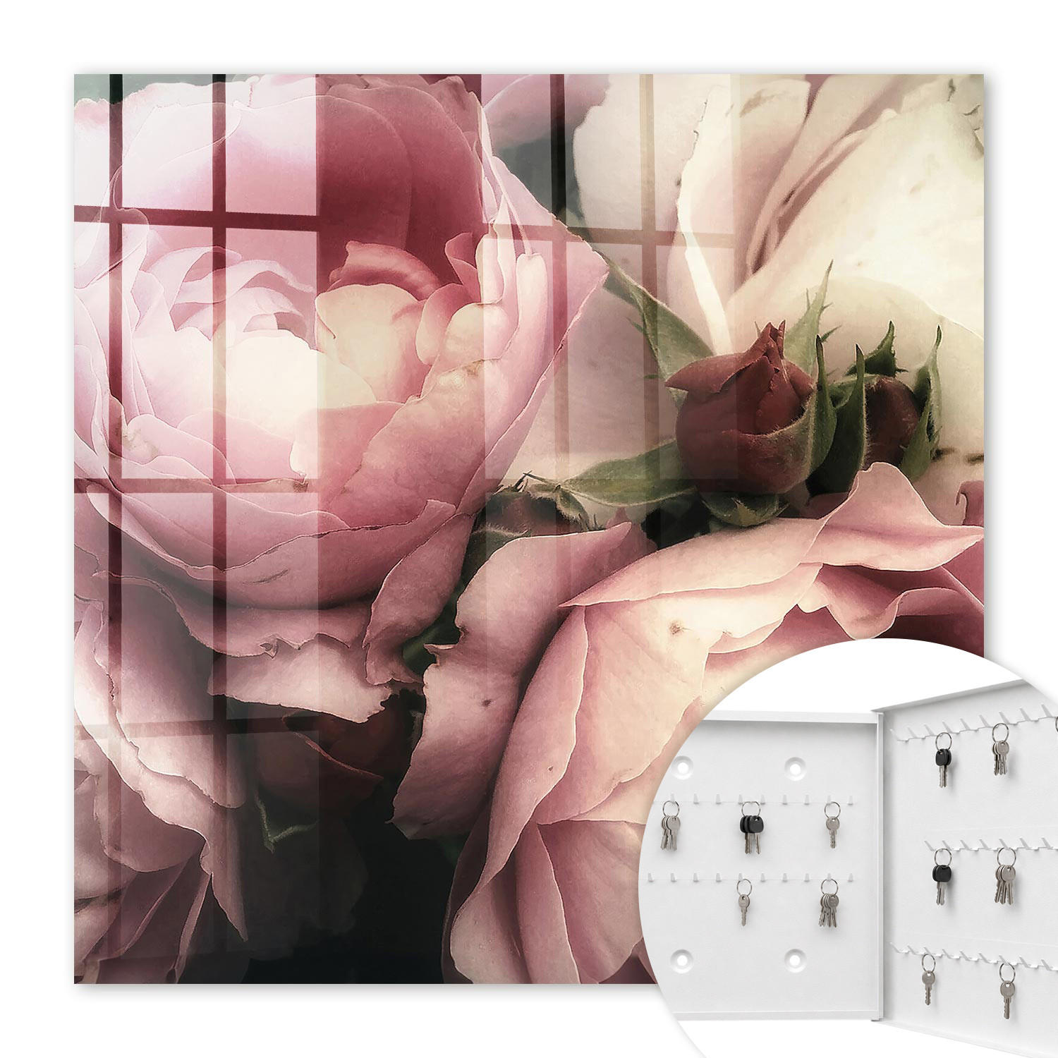 SCHLÜSSELBOX Weiß 30x30 cm – Türöffnung nach rechts - Rosenschönheit - Pink, Metall (30/30/5cm) - TULUP