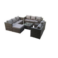 GARTENMÖBELSET mit Couchtisch Polyrattan 9-Sitzer - Dunkelgrau/Grau, Glas/Kunststoff - Fimous