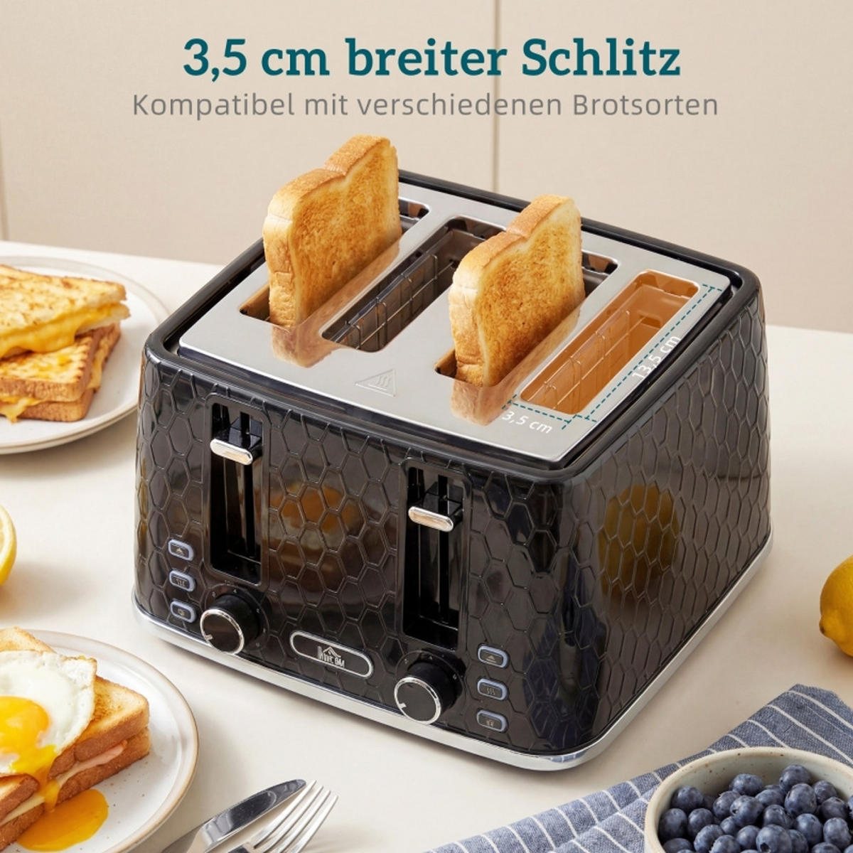 WASSERKOCHER-TOASTER SET 4-Scheiben-Toaster 1,7L Schnellkoch-Wasserkocher Schwarz 22,2/16,9/23,8 cm - Schwarz, Kunststoff (16.9/23.8/22.2cm) - Rolipo