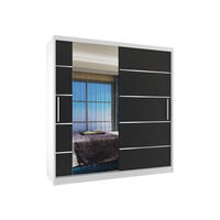 SCHWEBETÜRENSCHRANK Verona MBP, Weiß/Schwarz Matt, 158 cm, mit Spiegel - Schwarz, Holz (158/216/60cm) - B BELINI GROUP