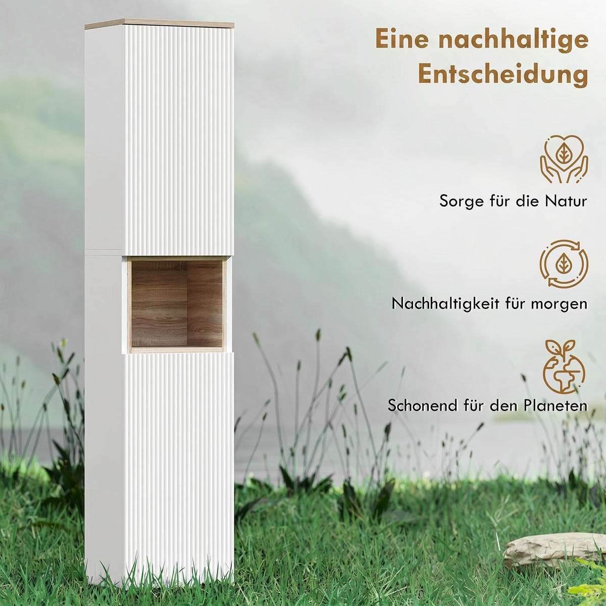 BADEZIMMERSCHRANK aus MDF 30/24/140 cm Weiß - Weiß, Holzwerkstoff (24/140/30cm) - HOMCOM