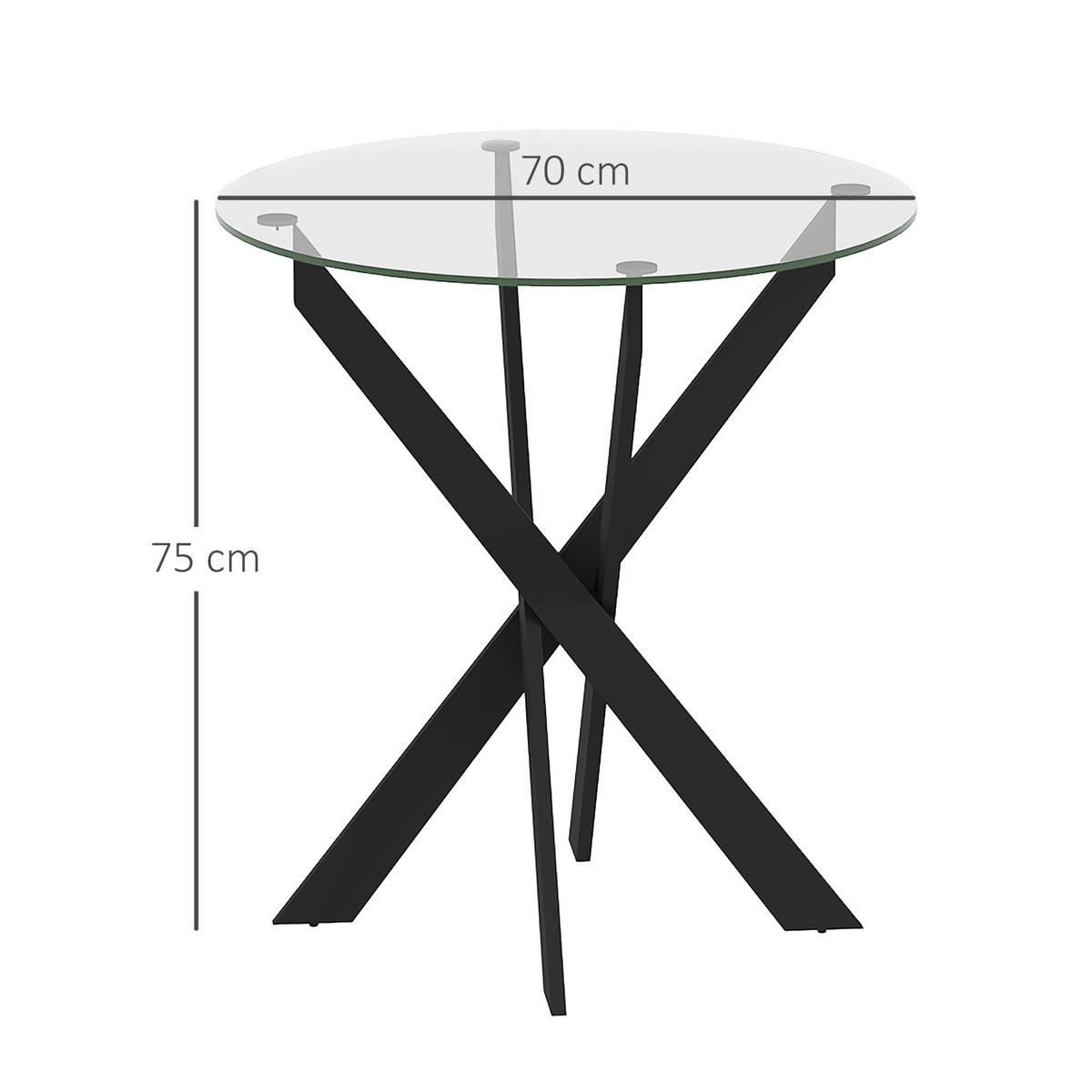 ESSTISCH, Rund Küchentisch für 4 Personen Esszimmertisch mit Stahlbeinen Schwarz - Schwarz, Glas/Metall (70/70/75cm) - HOMCOM
