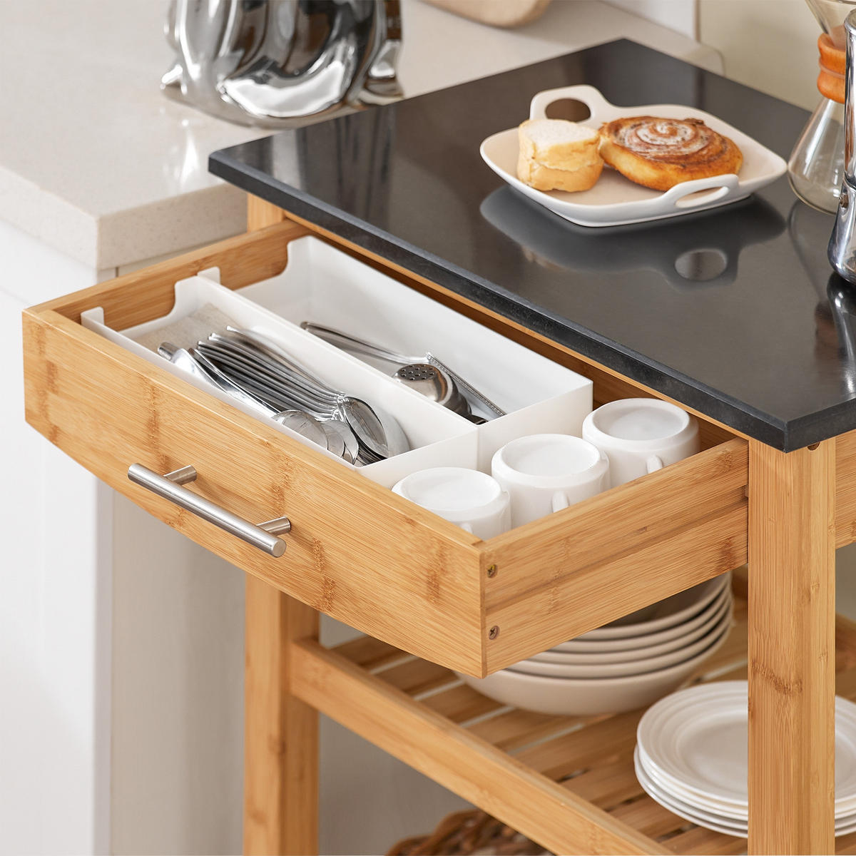 SERVIERWAGEN Bambus - Naturfarben, Naturmaterialien (58/85/40cm) - SoBuy