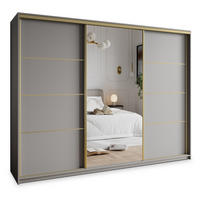 SCHWEBETÜRENSCHRANK VARO 250/205/60 cm 3-türig mit Spiegel und Schubladen Graphitfarben - Goldfarben/Graphitfarben, Holzwerkstoff (250/205/60cm) - MASSENO