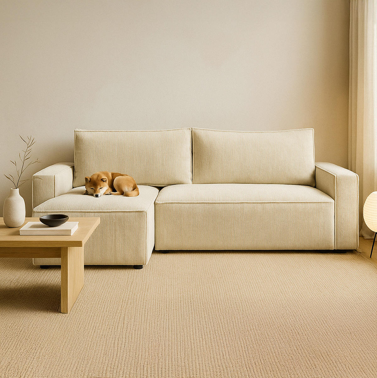 ECKSOFA LIVIO S mit Schlaffunktion, universell montierbar - POSO 06 - Braun, Holz (230/90/142cm) - Dekori_Interiors