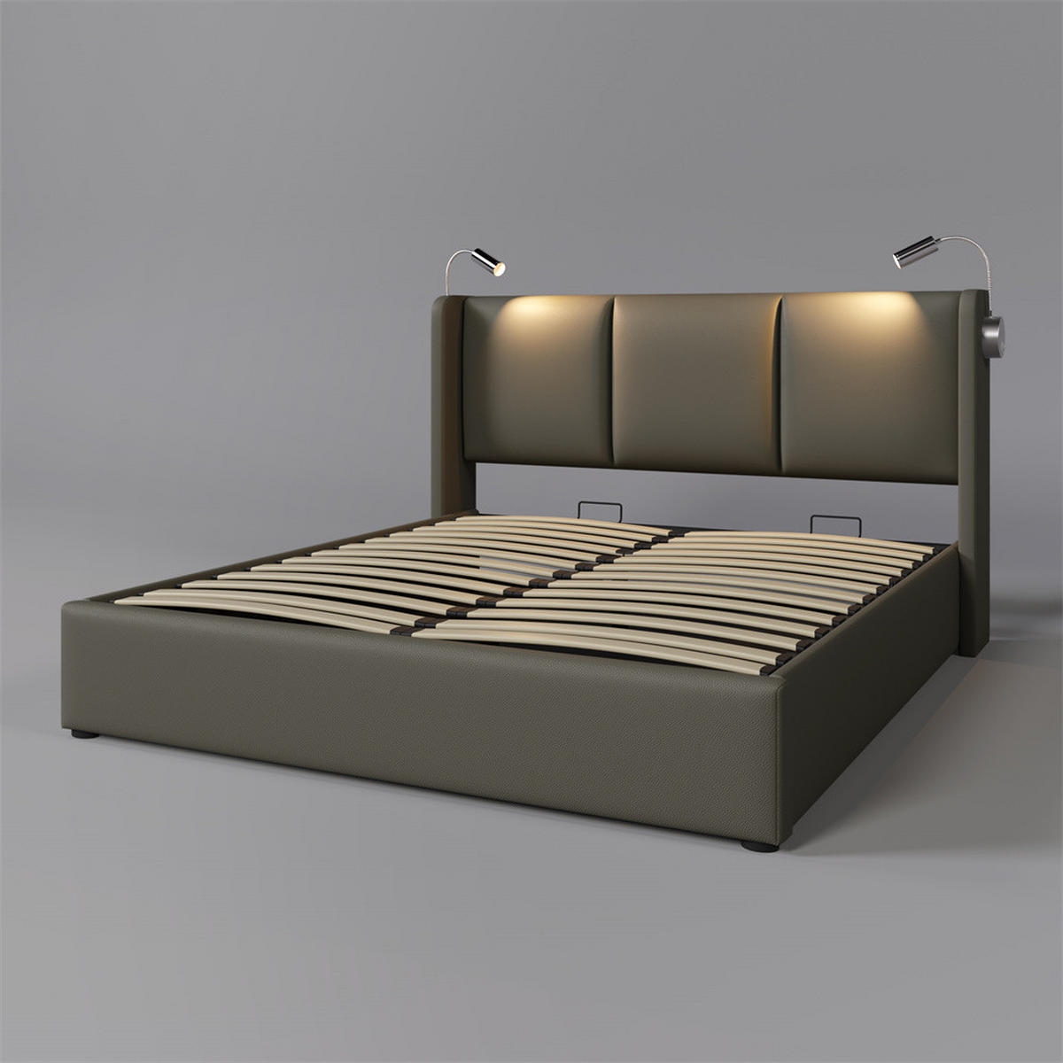 POLSTERBETT 140/200 cm in Grau PU mit mit USB Ladefunktion Kopfteil - Grau, Holz/Textil (140/200cm) - KOMHTOM