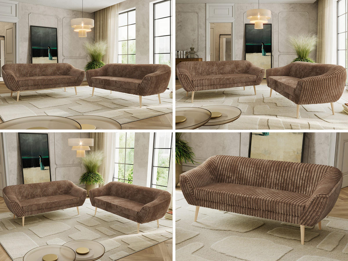 SEDACÍ SOUPRAVA 3+3 PIRS - Hnědá Manšestr - Dřevěné nohy - barva buku/hnědá, kompozitní dřevo/textil (180/75/74cm) - MKS