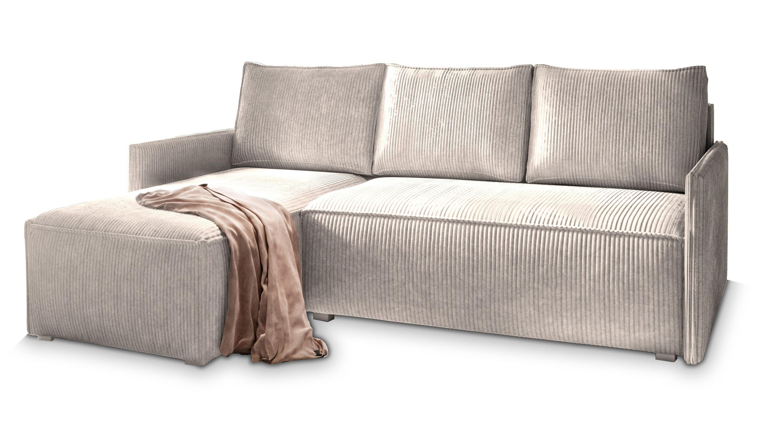 ROHOVÁ SEDAČKA PERUSI krémová - šedá/krémová, dřevo/textil (206/143cm) - MASSENO