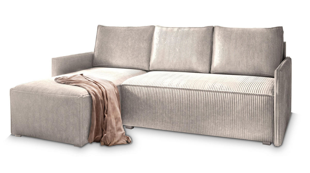 ROHOVÁ SEDAČKA PERUSI krémová - šedá/krémová, dřevo/textil (206/143cm) - MASSENO