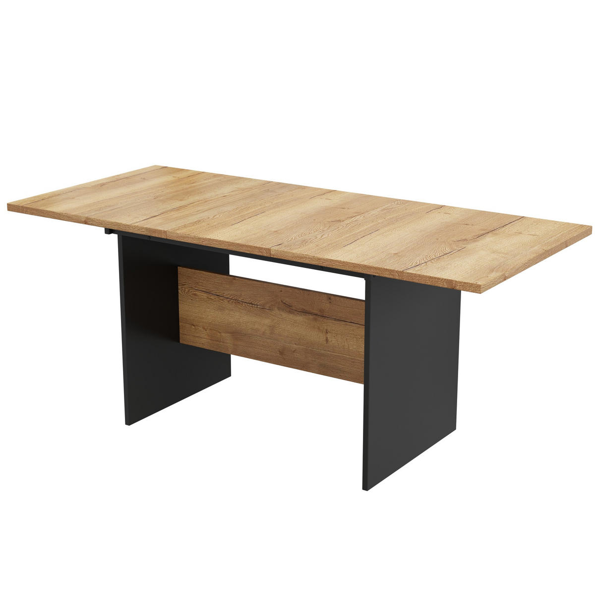 ESSTISCH 80x180x75 cm in Schwarz und Dunkel-Walnuss aus MDF ausziehbar im modernen minimalistischen Design - Schwarz, Holzwerkstoff (80/180/75cm) - Modfu