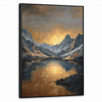 LEINWAND Bilder mit Rahmen - Bergkulisse mit goldenem Sonnenuntergang - 70x100 - Goldfarben, Textil (70/100cm) - MuchoWow