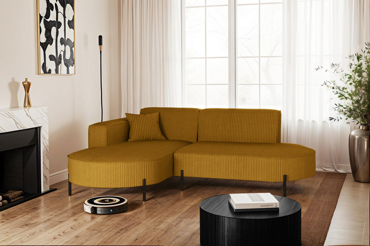 ECKSOFA L-Form Designer Modena Rein stoff Poso Senffarbe Links - Gelb, Holzwerkstoff (165/236cm) - Kaiser Möbel