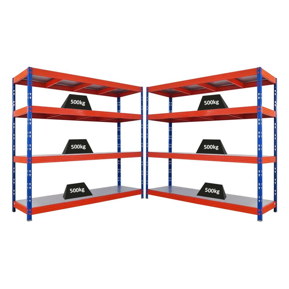 SCHWERLASTREGAL Dino 2er-Set 180x200x60cm 4 Stahlplatten-Ebenen Fachlast 500kg Blau-Orange - Blau/Orange, Metall (200/180/60cm) - PROREGAL