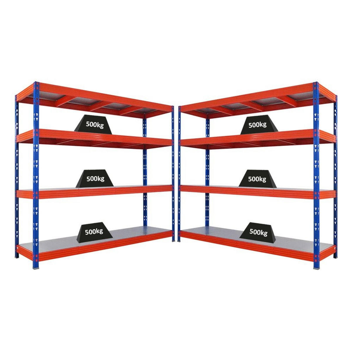 SCHWERLASTREGAL Dino 2er-Set 180x200x60cm 4 Stahlplatten-Ebenen Fachlast 500kg Blau-Orange - Blau/Orange, Metall (200/180/60cm) - PROREGAL