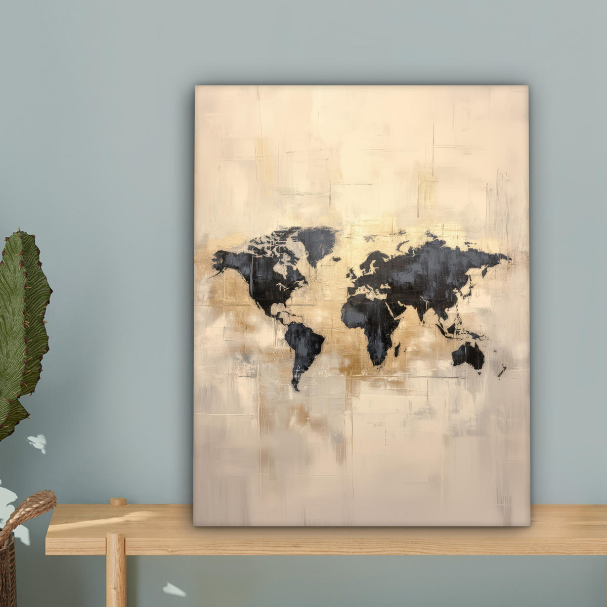 LEINWANDBILD Weltkarte - Gold - Schwarz - Abstrakt Room Decor 30x40 cm - Kupferfarben, Textil (30/40cm) - MuchoWow