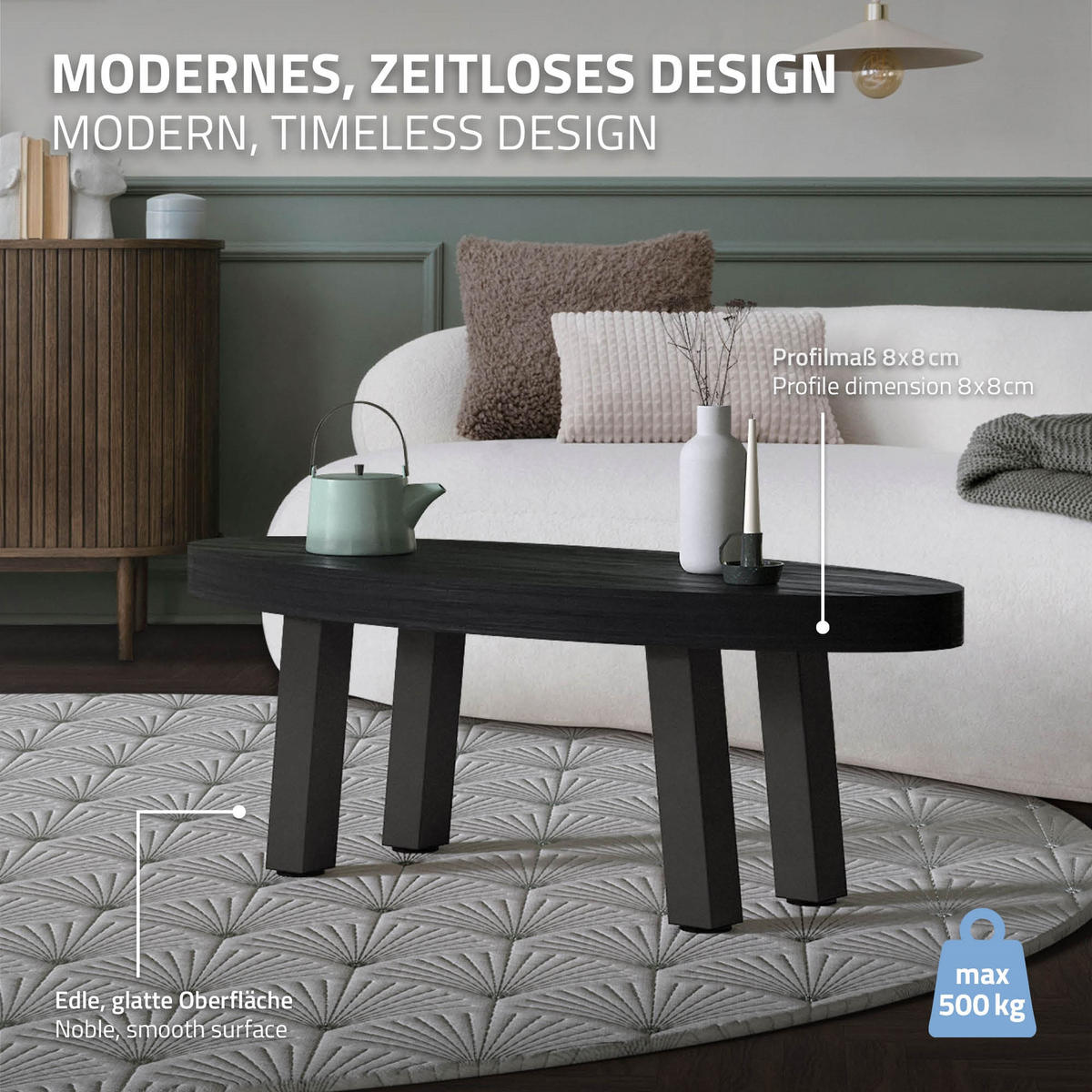 TISCHBEINE 4er Set I-96GRAD-Design H:42 cm Dunkelgrau 8x8 cm - Dunkelgrau, Metall (8/42/8cm) - ML-DESIGN